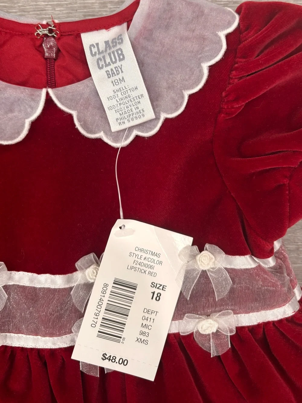 NWT Class Club Baby 18 Months Red Velvet Holiday Dress Lined Christmas